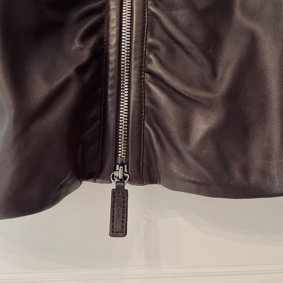 ❤️ LONGCHAMP PARIS DESIGNER LUXURY LAMB KIDSKIN LEATHER CROPPED RUCHED JACKET - Picture 7 of 14